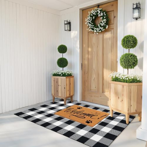 Outdoor Rugs, Black and White Area Rug Checkered 3’x 5’ by Unknown