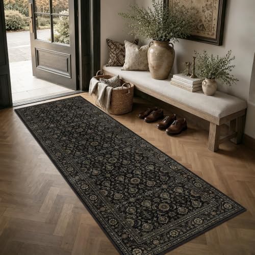 JOOJA 2'6"x8' Black Gold Vintage Boho Washable Soft Long Hallway Runner Rug - Image 3
