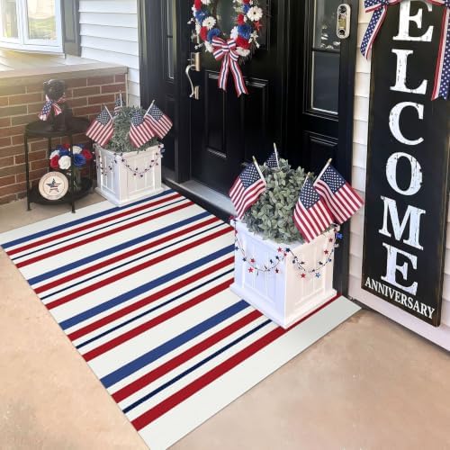 KILOCOCO Patriotic Striped Rug 3x5 ft Washable Woven Rug for Front Door - Image 3