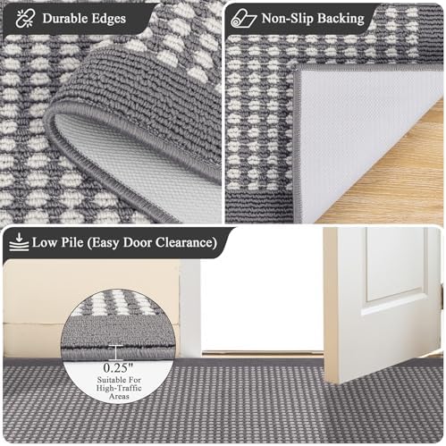 Ileading Runner Rug for Hallways 2.6'x10' Heavy-Duty Durable Entryway Floor Mat with Non Slip Rubber Backing Low-Pile High Traffic Carpet Machine Washable Accent Rugs for Kitchen(Grey) - Image 4