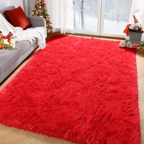 PAGISOFE Soft Modern Red Area Rug, 4x6 Feet, Shaggy Indoor Rug for Kids Room Decorative Carpet, Fuzzy Rug for Babies, Nursery, Dorm, Non Slip Rug for Boys Girls, Teen's Room - Image 6