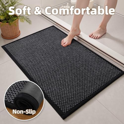 PADOOR-Bath Mat-Super Absorbent Chenille Bathroom Mats-Rubber Backed Bath Mats for Bathroom Non Slip, Easy Clean Bathroom Rugs Front of Bathtub,Shower Room,Sink-20×32, Darkgrey&Black - Image 6