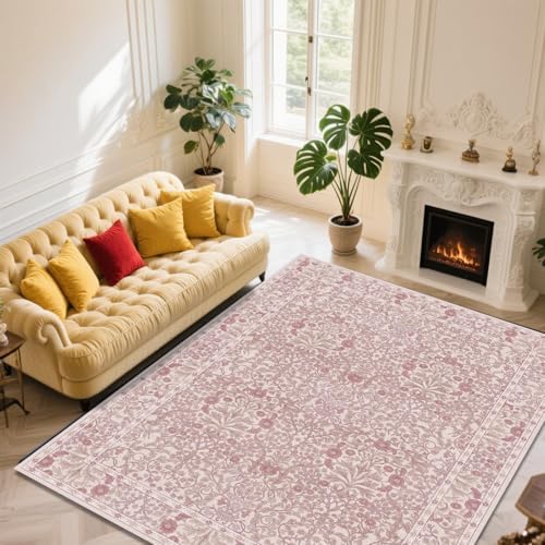 8x10 Washable Area Rugs for Living Room Soft Carpet (Pink) - Image 2