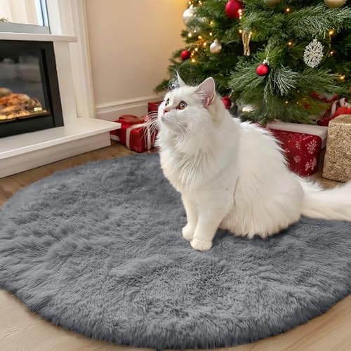 OLANLY Light Grey Round Rugs for Bedroom - Machine Washable, 3 ft Circle Area Rugs for Living Room, Soft and Fluffy Shaggy Carpet for Teen Girls and Boys, Nursery Rooms, Dorms, Home Decor Aesthetic by OLANLY
