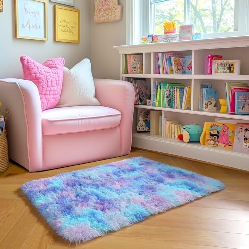 Amdrebio Purple Rainbow Mermaid Small Mini Cute Rug 2x3 for Girls Bedroom - Image 6