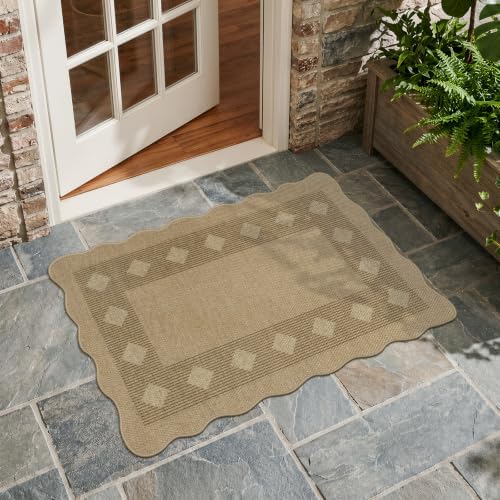 LIVEBOX Scalloped Easy Jute 2x3 Outdoor Rug, Front Door Mat Indoor Outdoor Entryway Rug, Small Washable Non Slip Kitchen Rugs, Tan Diamond Farmhouse Carpet Doormat for Porch Bathroom Doorway Foyer - Image 3