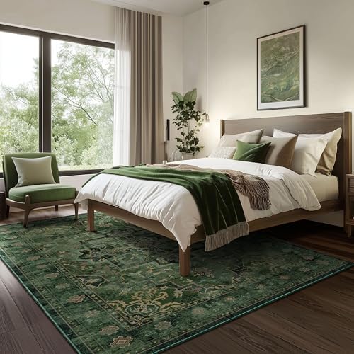Extra Large Area Rugs 10x14 for Living Room, Dark Green Farmhouse Distressed Printed Carpet Rugs for Bedroom Low Pile Thin, Non Slip Washable Neutral Boho Rug for Dining Room - Image 4