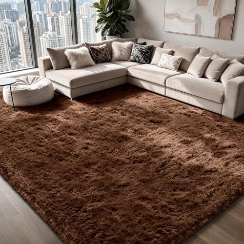 9X12 Large Area Rugs for Living Room Bedroom,Big Shag Rug for Bedroom Dorm,Soft Fluffy Indoor Carpet Plush Rugs for Living Room Home Decor (Brown, 9X12 Feet) - Image 4
