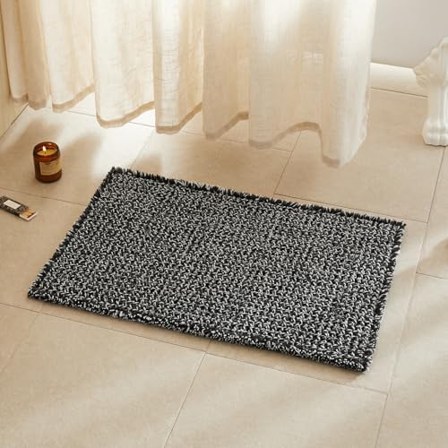 TYUU Waffle Bath Mat, Boho Bathroom Rugs Non Slip, 30x20 Black & White by TYUU