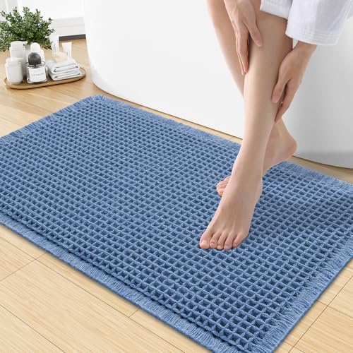 Smiry Waffle Bath Mat 30X18, Extra Soft Absorbent Bathroom Rugs, Blue by Smiry