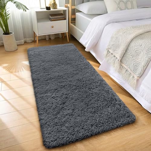 OLANLY 3x8 Machine Washable Runner Rugs for Hallway, Soft Fluffy Shaggy Bedside Rugs for Bedroom, Living Room, Indoor Floor Carpet for Kids Girls and Boys, Nursery Rooms, Home Decor Aesthetic, Grey - Image 3