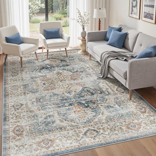 befbee 6x9 Washable Area Rug, Non Slip Rug for Living Room Navy by Befbee