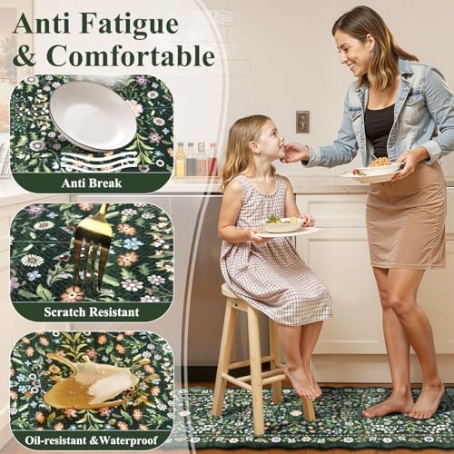 Yamaziot Boho Anti Fatigue Kitchen Rug Set of 3 Scalloped Non-Slip, Green - Image 3