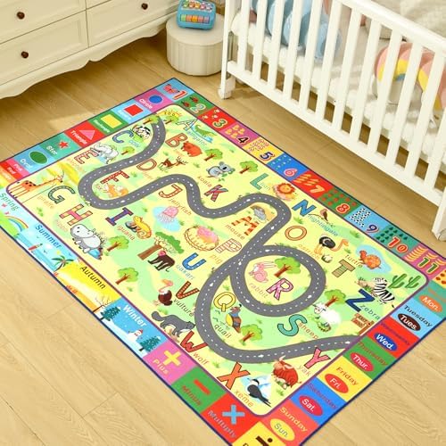 Terrug Education Kids Rug for Classroom, Washable ABC Play Rugs 5x7 Green - Image 3