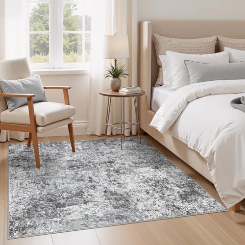 DMOYEST Square Area Rug Living Room Rugs - 6x6 Washable Large Soft Indoor Neutral Modern Abstract Low Pile Rug Carpet for Bedroom Dining Room Farmhouse Home Office - Grey - Image 3