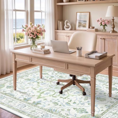 RELEANY Washable Area Rug, 6'x9', Green/White/Blue - Image 3