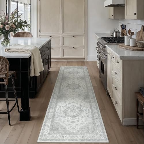 PureCozy Grey 2x8 Washable Runner Rug Kitchen Vintage Oriental Carpet by PureCozy