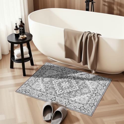 Lofus 2x3 Washable Rug for Entryway Bathroom, Non Slip Kitchen Mats Grey - Image 2