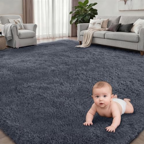 9x12 Area Rug Living Room Bedroom: Fluffy Plush Shag Carpet Grey - Image 2