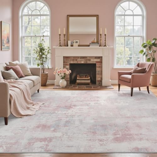 9x12 Ft Abstract Washable Area Rugs for Living Room Dusty Pink by Cuzwlovita
