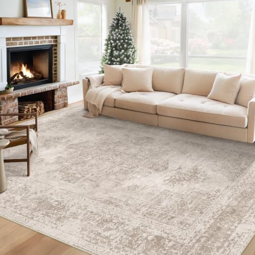 XLUEZ Area Rug 6x9 Living Room Rug, Machine Washable Vintage Distressed Medallion Rug Non-Slip Soft Low Pile Large Indoor Rugs for Bedroom Kitchen Dining Room Office(Brown,6'x9') by XLUEZ