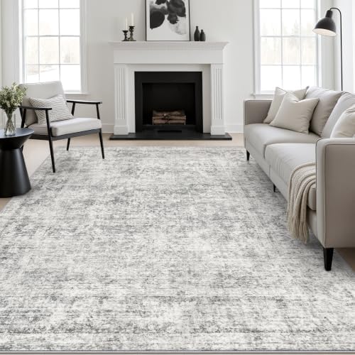 9x12 Area Rug Living Room: Modern Washable Soft Carpet Black Grey by FXRHLP