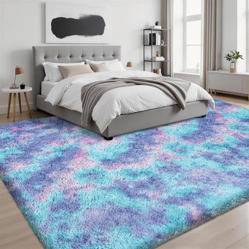 8x10 Area Rug Living Room Bedroom Fluffy Plush Shag Carpet Rainbow - Image 3
