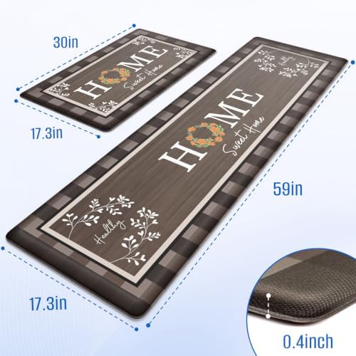 Kitchen Mats 2PCS, Anti Fatigue Rugs, 17.3x30+17.3x59in, Brown - Image 2