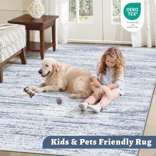 Area Rug 5x7 Living Room Rugs: Washable Modern Rug Non-Slip Soft Rugs Stain Resistant Printed Rug Indoor Carpet for Bedroom Kitchen Dining Room Nursery Home(Dark Blue, 5'x7') - Image 5