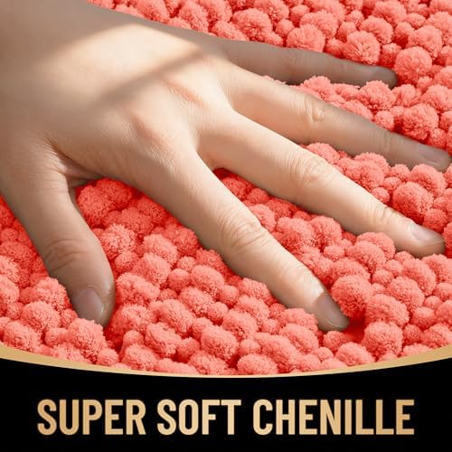 OLANLY Thick Chenille Bathroom Runner Rugs 59x20, Absorbent Bath Mat, Coral - Image 2
