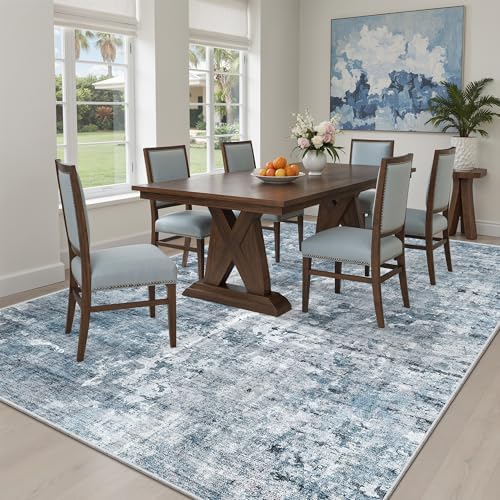 Soalmost Abstract 7x9 Area Rug for Living Room Washable Rugs Blue/Grey - Image 4