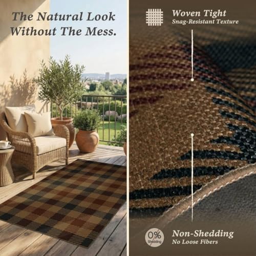 JTJ Easy Jute 5x7 Rustic Area Rug, Brown & Black Buffalo Plaid, Washable - Image 4