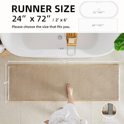 TYUU Waffle Runner Rug Bathroom, Long Boho Bath Mat, 72x24 Khaki & White - Image 2