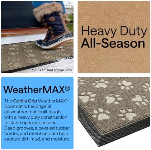 GORILLA GRIP WeatherMAX Door Mat, Indoor Outdoor Use, 29x17, Beige Paw - Image 3