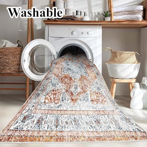 CHAMPLANT 5x7 Washable Area Rug Vintage Traditional Floor Cover Foldable Thin Rug Retro Kitchen Accent Rug Indoor Distressed Non Slip Carpet Floral Print Mat Bedroom Living Room Bathroom - Image 3