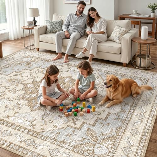 Area Rugs 8x10 Washable Non-Slip Large Boho Rug for Living Room, Beige Tan - Image 3