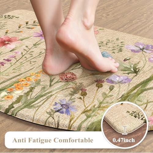 KIMODE Kitchen Mat Cushioned Anti Fatigue, Half Moon Floral Kitchen Rug - Image 3