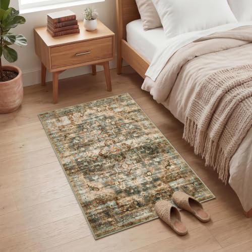 GarveeHome Washable Rug 2x3 Vintage Small Entryway Rugs Grey/Orange - Image 3