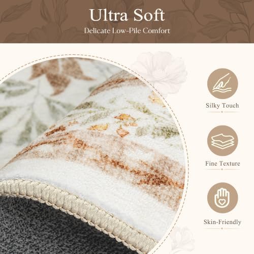 Tosuoka 5x7 Washable Area Rug Vintage Floral Boho Beige Neutral Carpet - Image 5