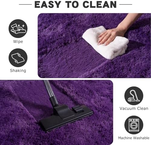 8ft Fluffy Dark Purple Round Rug for Bedroom Living Room, Washable Non-Slip - Image 7