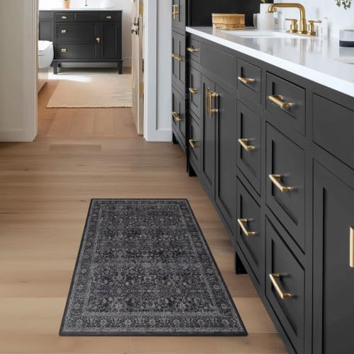 Dark 2x4 Entryway Rug, Vintage Door Mat Indoor Entrance Entry Way, Washable Non Slip Low Pile Thin Small Runner Rug for Kitchen Floor Sink Area Bathroom Bedside, Earth Tone Muted Midnight - Image 3
