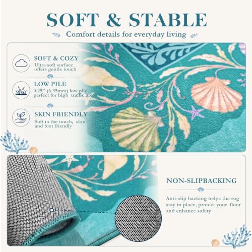 Arenarug Coastal Runner Rug 2x6 Washable Kitchen Runner Rug, Teal - Image 5