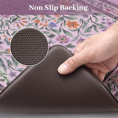 KIMODE Anti Fatigue Kitchen Mats,Purple Boho Floral Kitchen Rugs Sets of 2 - Image 4