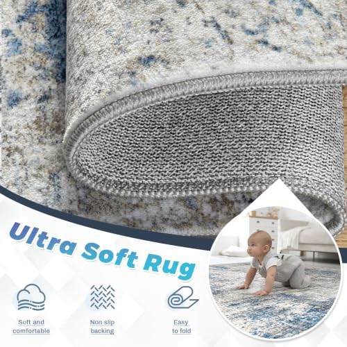 pmtsns Area Rugs 8x10 for Living Room: Washable Rug Modern Abstract Neutral Soft Non-Slip Low-Pile Indoor Large Carpet for Bedroom Dining Room Home Office Children's Room(GreyBlueBrown, 8'x10') - Image 4