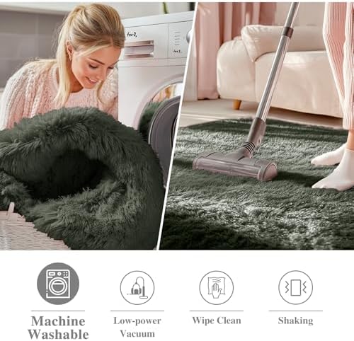 OLANLY Olive Green Round Rugs for Bedroom - Machine Washable, 8 ft Circle Area Rugs for Living Room, Soft and Fluffy Shaggy Carpet for Teen Girl and Boys, Nursery Rooms, Dorms, Home Decor Aesthetic - Image 3