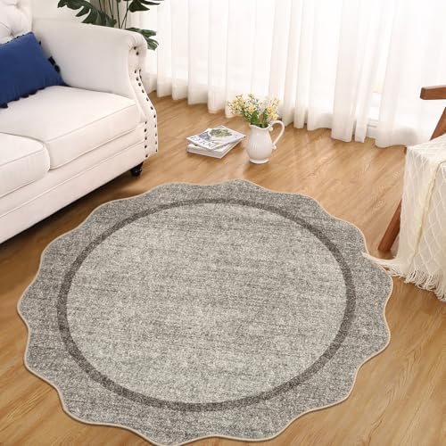 GarveeHome Scalloped Washable Small Round Rug 3 ft Non-Slip, Brown - Image 2