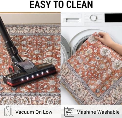 KUTA Vintage Floral Red Clay Entryway Rug 2x3 Kitchen Area Rug - Image 5