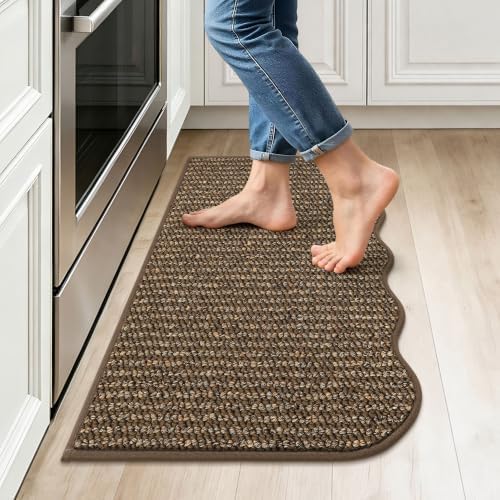 BEQHAUSE Kitchen Rugs Scalloped Edge Kitchen Sink Rug, 17x30in, Brown by BEQHAUSE