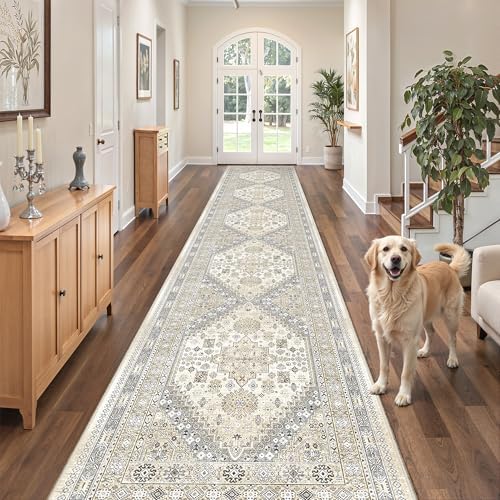 zesthome 2'6 x 14' Runner Rug Non Slip,Washable Kitchen Rugs,Beige by Zesthome