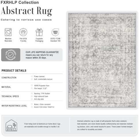 6x9 Area Rug Living Room: Modern Washable Soft Carpet Black Grey - Image 2